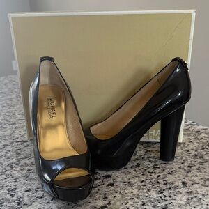 Michael Kors Glossy Black Peep-Toe Heels